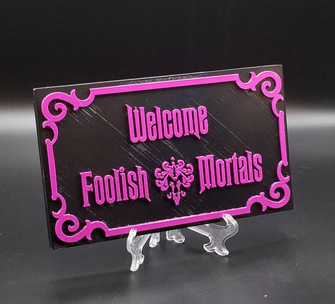 Haunted Mansion Inspired Prop Sign / Plaque Replica Welcome Foolish Mortals - Purple