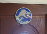 Jurassic World Inspired Tyrannosaurus Rex Dinosaur Sign / Plaque - Dual Blue / Silver Color